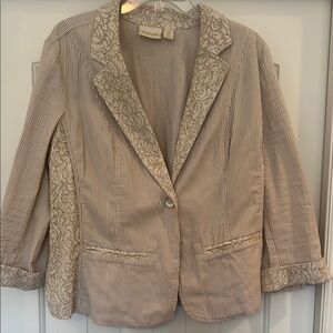 Chico's Tan Blazer with Lace Detailing and Textured Fabric